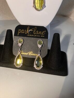 Park Lane Yellow-Green Crystal Teardrop Earrings Glamorous!